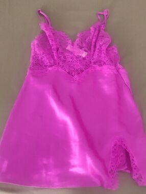 Victoria's Secret Satin & Lace Chemise - Hot Pink